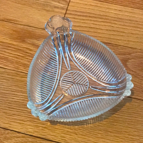 Vintage Pressed Glass Rounded Triangle Bowl with Handle - Picture 2 of 3